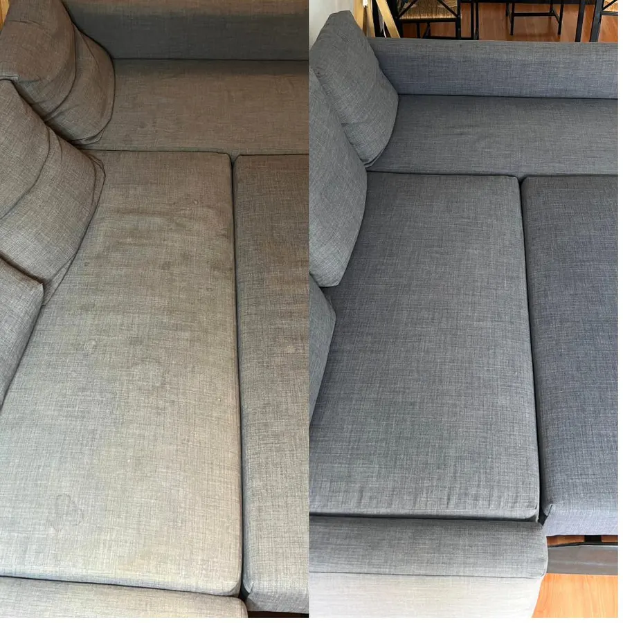 Sofá de tela antes y después de quitar manchas en Vigo