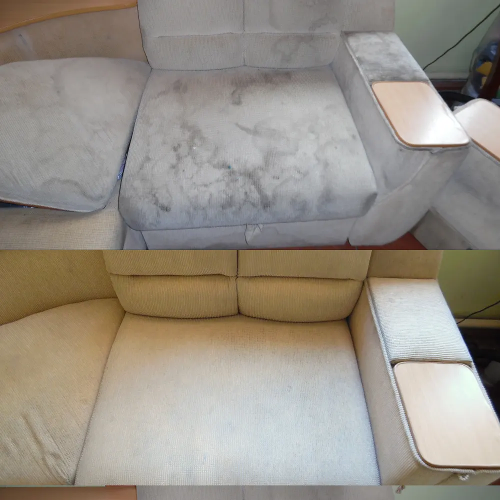 Sofá antes y después de limpieza profunda en Vigo