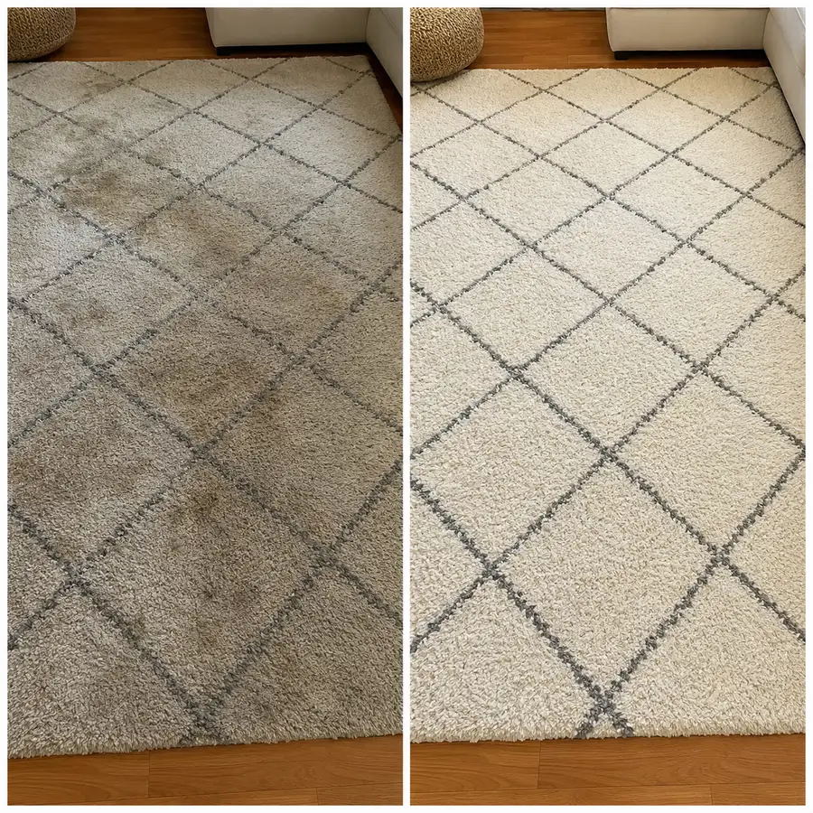 Alfombra antes y después de limpieza profesional en Vigo